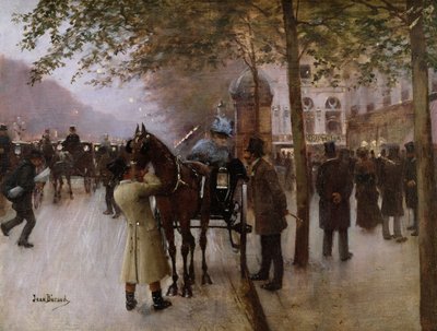 The Boulevards, Evening in Front of the Cafe Napolitain by Jean Beraud